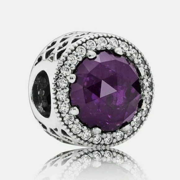 New Pandora Purple Radiant Hearts Cubic Zirconia Charm - Picture 1 of 4